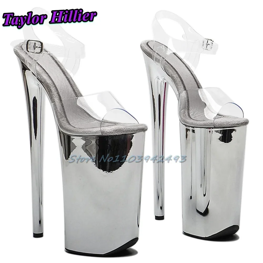 

Серебряные босоножки на каблуке из ПВХ с открытым носком на шпильке, модная Лидер продаж, женская обувь на высоком каблуке розового цвета с гальваническим покрытием для танцев на пилоне