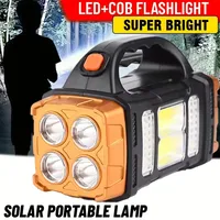 Solar Rechargeable Flashlight High Lumen Portable Work Light 4 Modes Power Bank Camping Emergency Light w/COB Side Lamp Outdoor