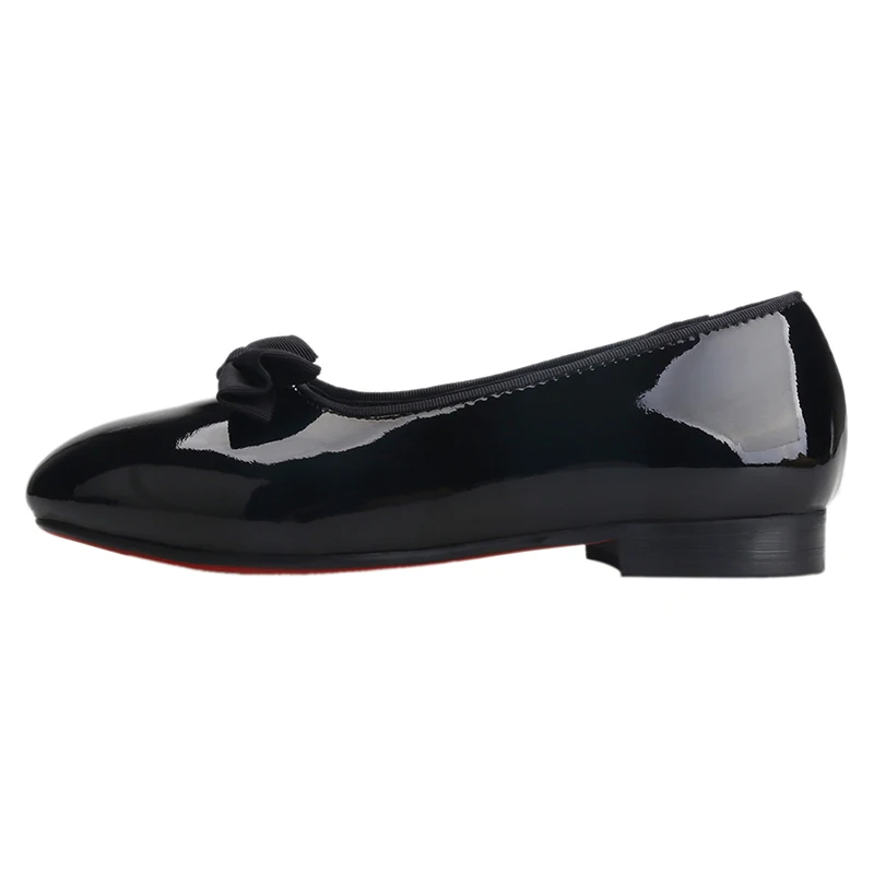 Piergitar 2026 Black Patent Leather Children's Dance Shoes Handmade Bow Design Kid Loafers For Party And Birthday Red Outsole