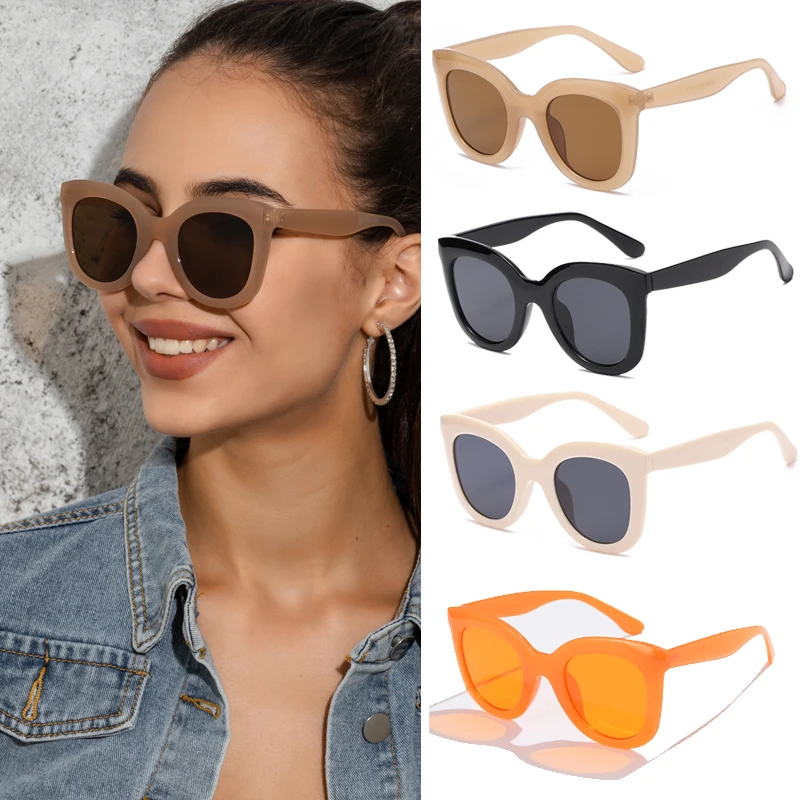 Radfahren 1/4set Vintage Frauen Cat Eye Sonnenbrille Luxus Marke Gelee Farbe Rahmen Sonnenbrille Weibliche Dicken Rahmen brillen UV400