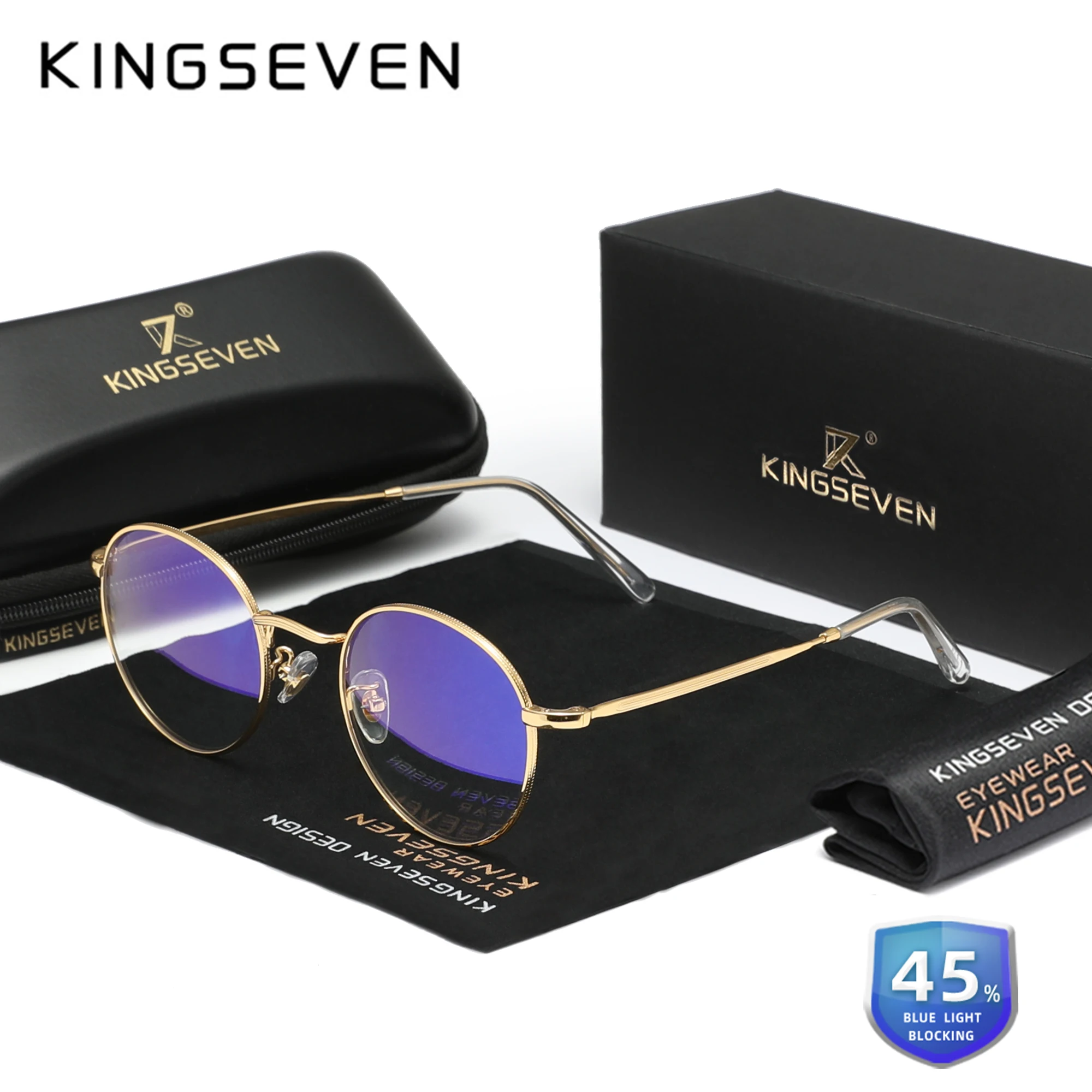 

KINGSEVEN круглые очки с защитой от синего света, оправа из сплава для женщин и мужчин, прозрачные линзы, очки с блокировкой синих лучей