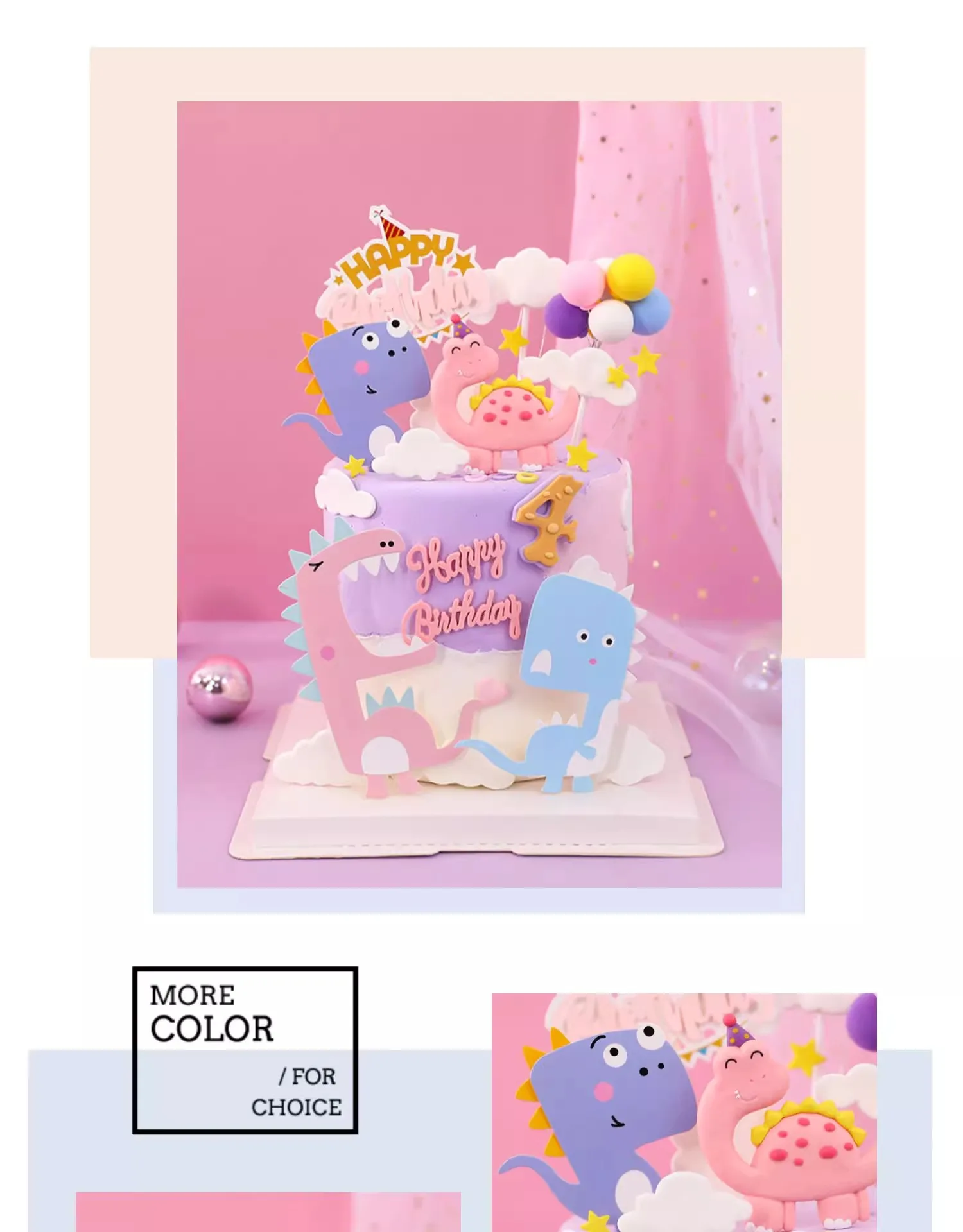 Rosa Mädchen Geburtstag Kuchen Topper Cartoon Jurassic Dinosaurier süße Baby Dusche alles Gute 1. Jahre alt Geburtstag Party Kuchen Dekorationen – Detail 1