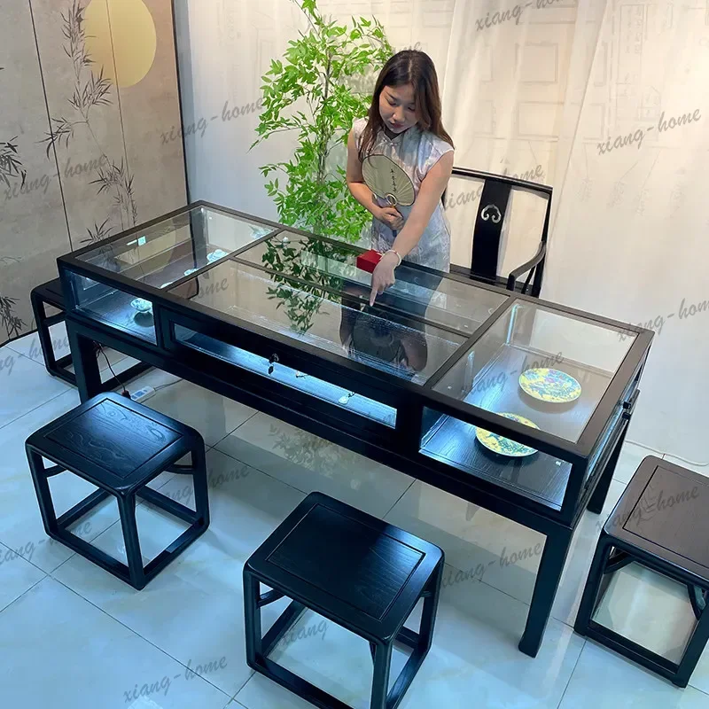 LD New Chinese Jewelry Cabinet Convenience Sleek Counter Jewelry Cabinet Glass Negotiation Living Room Furniture