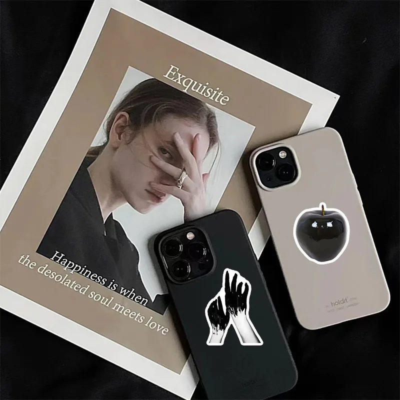 50 buah hitam dan putih pusat kota anak perempuan estetika Y2K stiker DIY buku tempel telepon bagasi Skateboard stiker tahan air