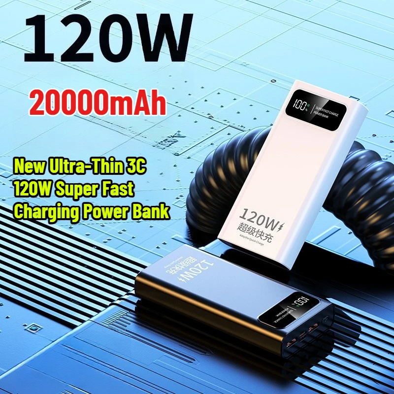 New Ultra-Thin 3C 120W Super Fast Charging Power Bank 20000mAh Large Capacity Portable Fast Charger