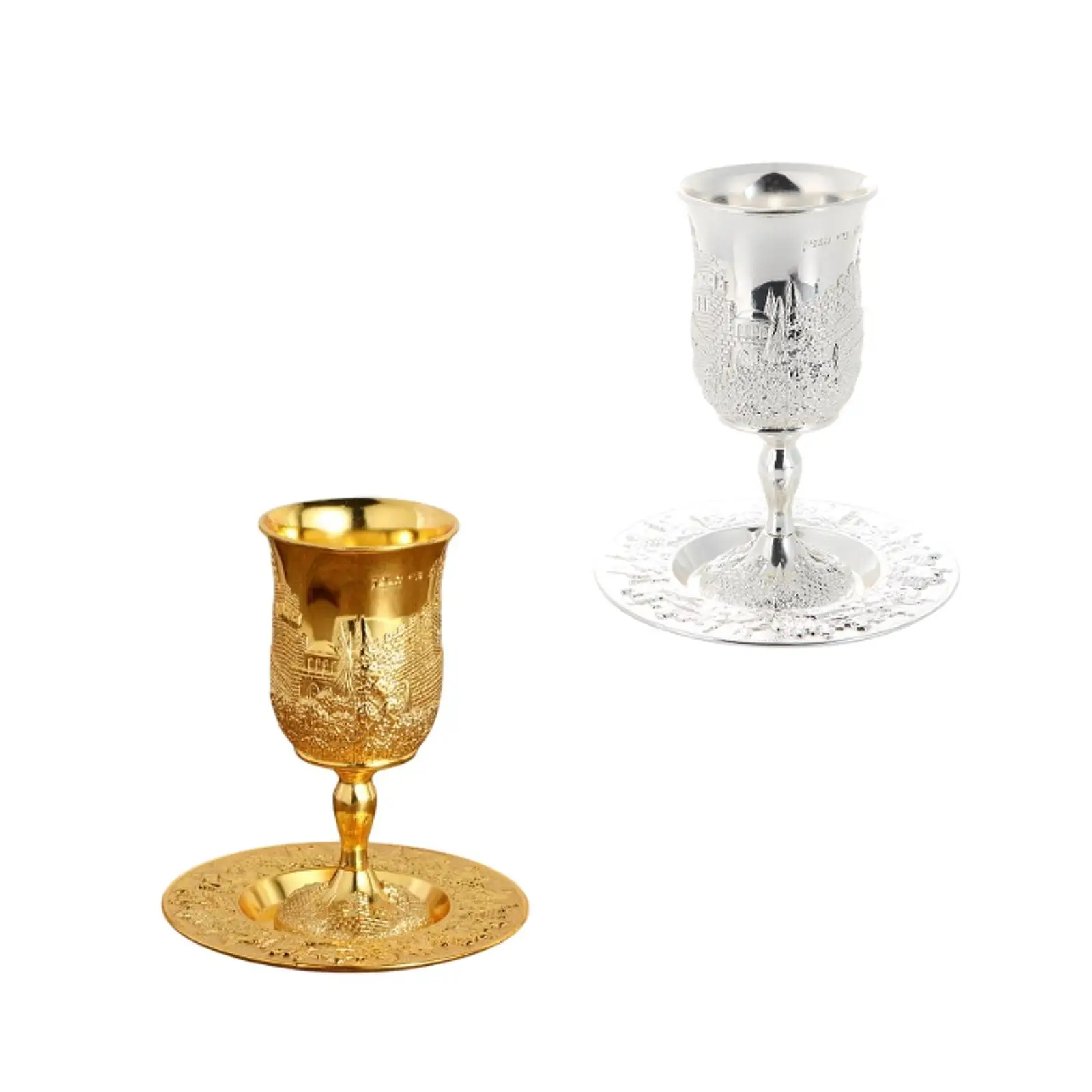 Embossed Kiddush Cup Wine Goblet Zinc Alloy European Cocktail Glass Drinkware for Shabbat Holiday Gifts