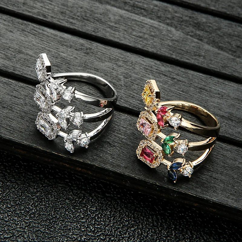 Never Fade Luxury Classic 18K White Gold Color Ring water droplets Zirconia Diamant Wedding Band Women Jewelry Accessories