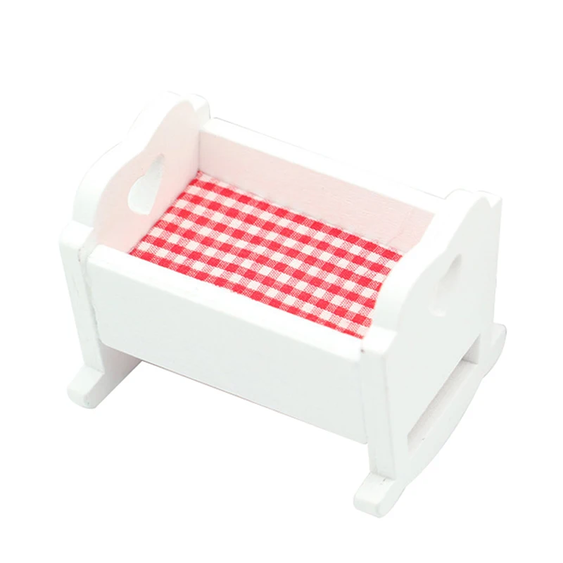 1:12 Poppenhuis Miniatuur Bed Kinderkamer Wieg Babybedje Babybed Meubels Model Decor Speelgoed Poppenhuis Accessoires