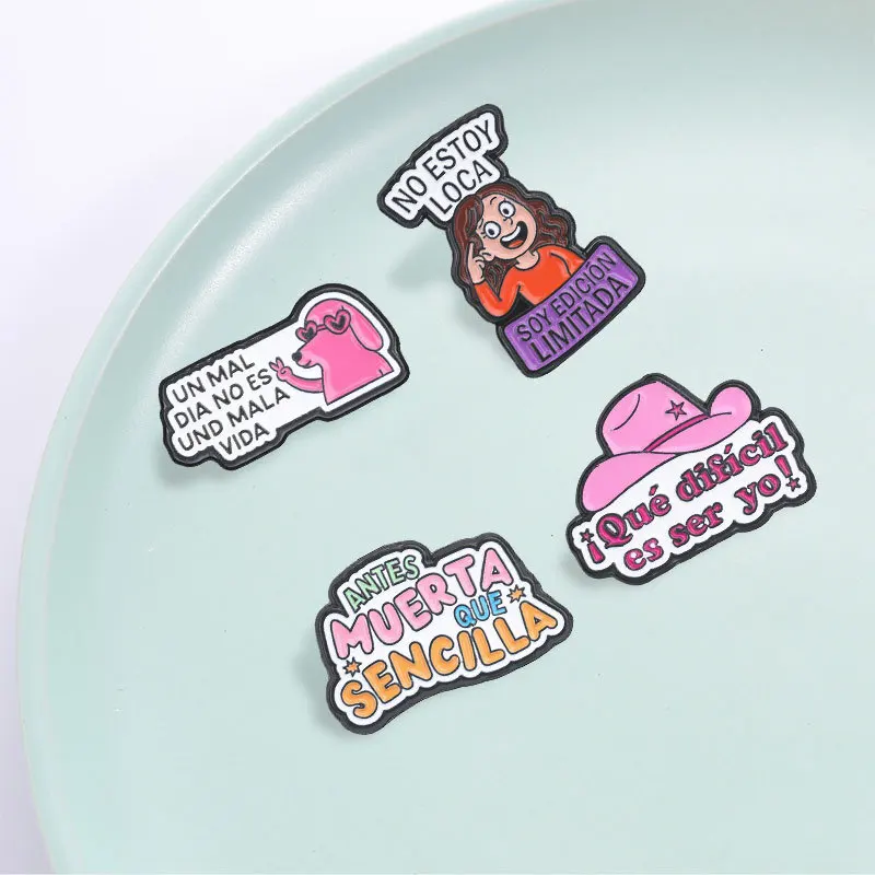 Funny Spanish Text Brooch Pins Creative People Dog Hat And Letters Badge Enamel Lapel Pin Accessory On Backpack Hat Ornament Pro