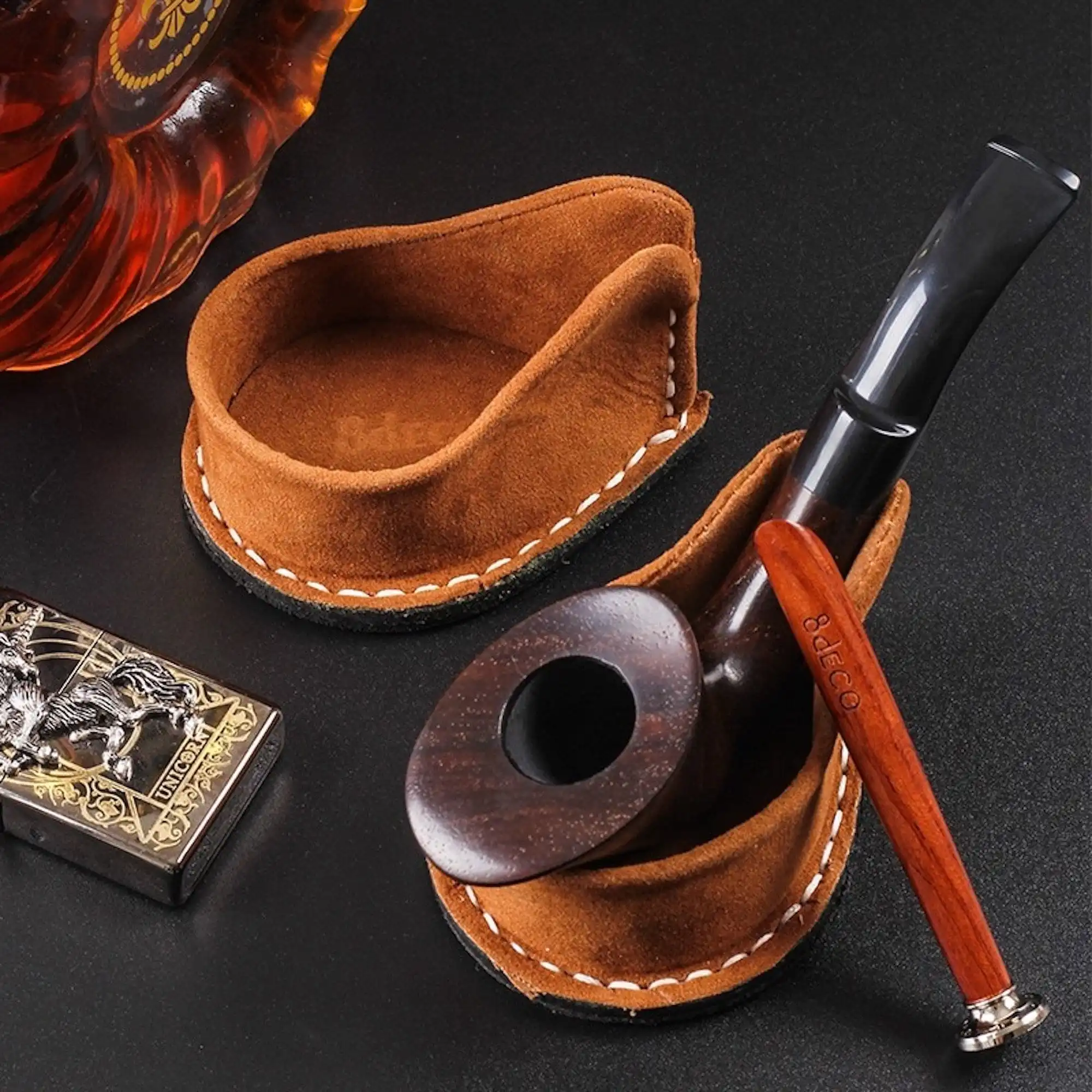 Cowhide Pipe Holder Portable Tobacco Smoking Pipe Stand Holder Tool Accessories