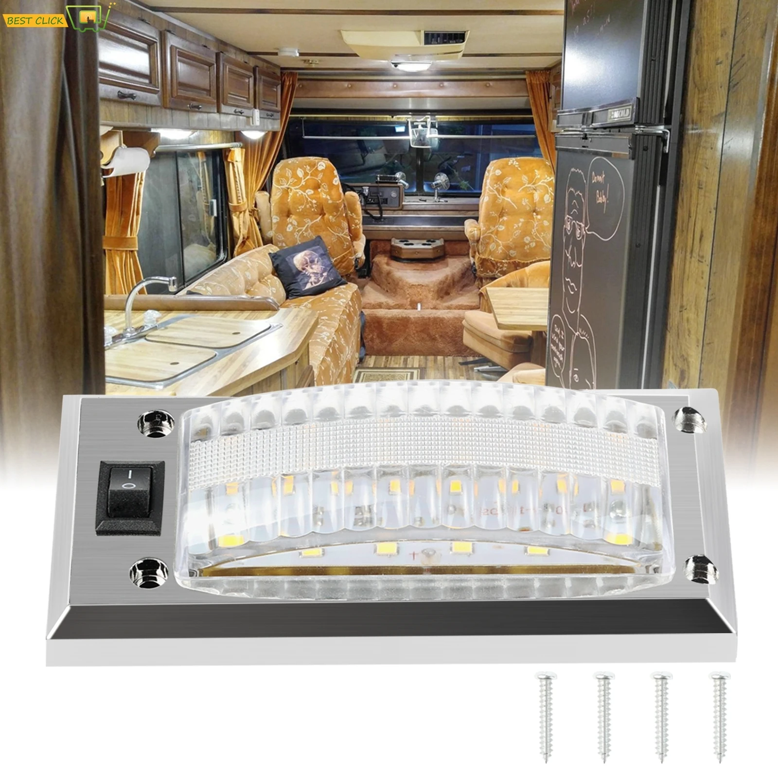 LED Interior Ceiling Reading Lamp 12V-24V For Car Bus Van Truck RV Trailer Boat Camper Cabin High Brightness Light