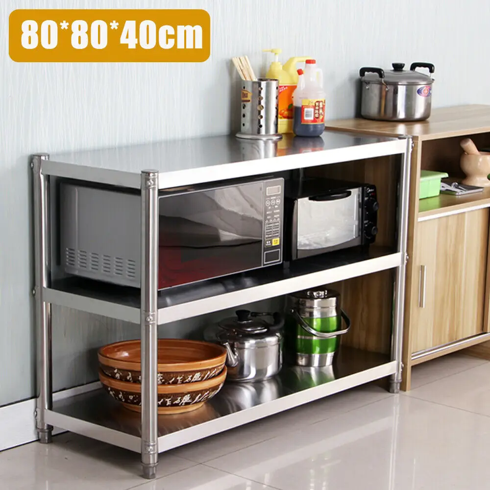 3-Layer 201 Stable Heavy-Duty Stainless Steel Shelves in Kitchen Gastr 80 * 80 * 40 Suitable For Food Storage Rooms and Kitchens