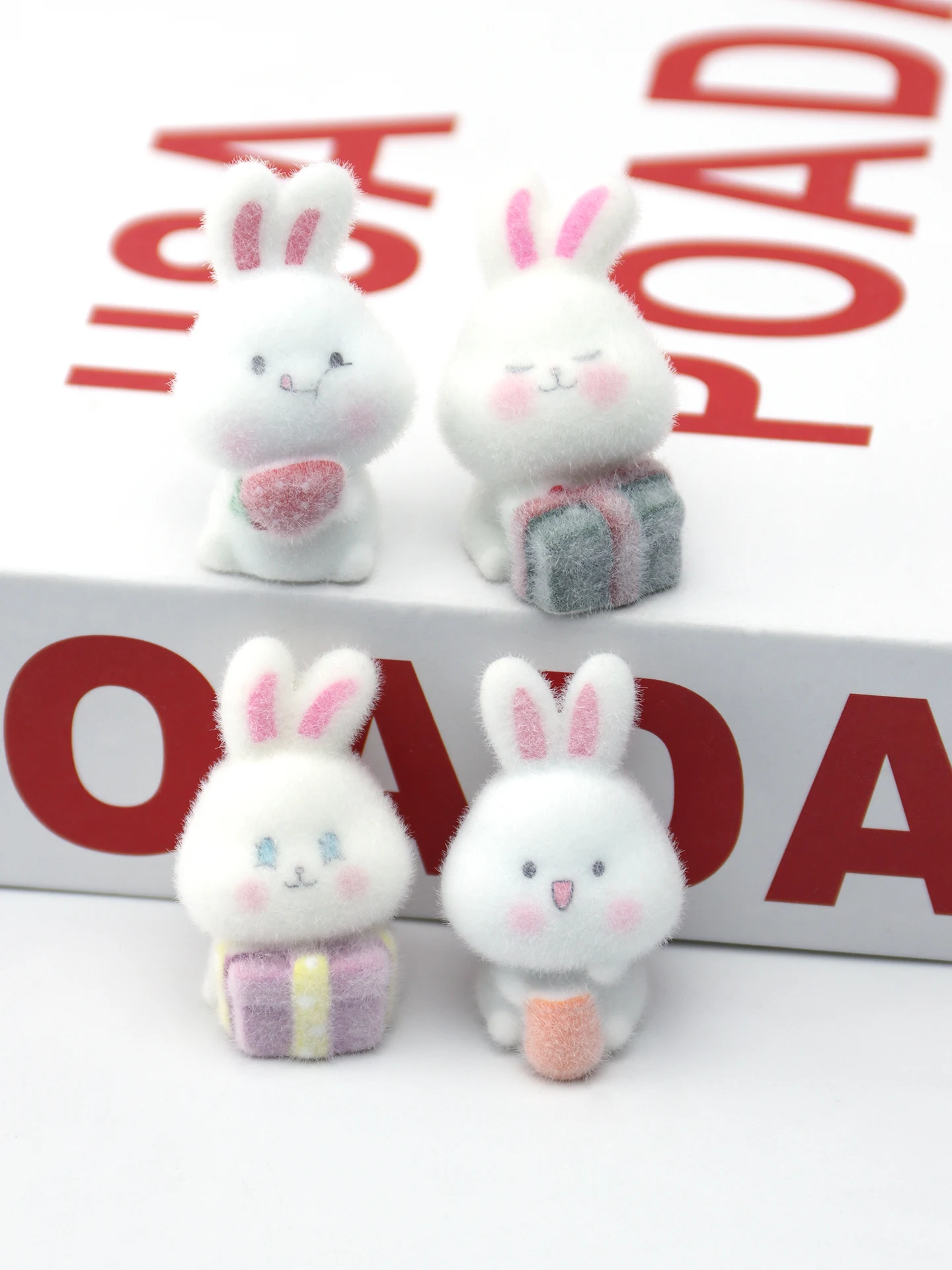 20pcs 3D Flocking Resin Rabbit Charms Cartoon Cute Pendant for Necklaces Keychains Earrings DIY Jewelry Accessories Adornment