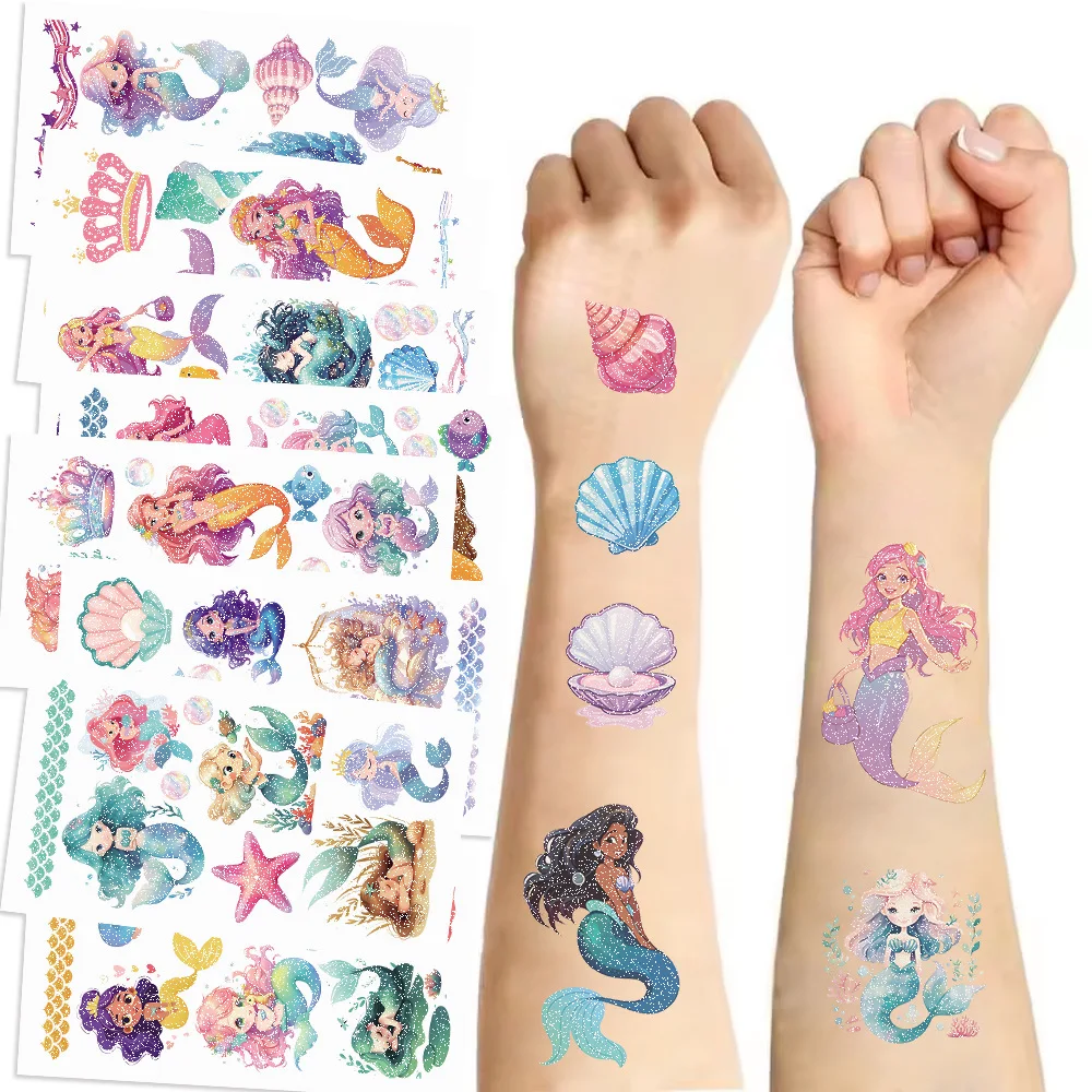 10pcs Cartoon Mermaid Glitter Series  Tattoo Stickers Waterproof Party Party Gifts Funny Fun Face Sticker