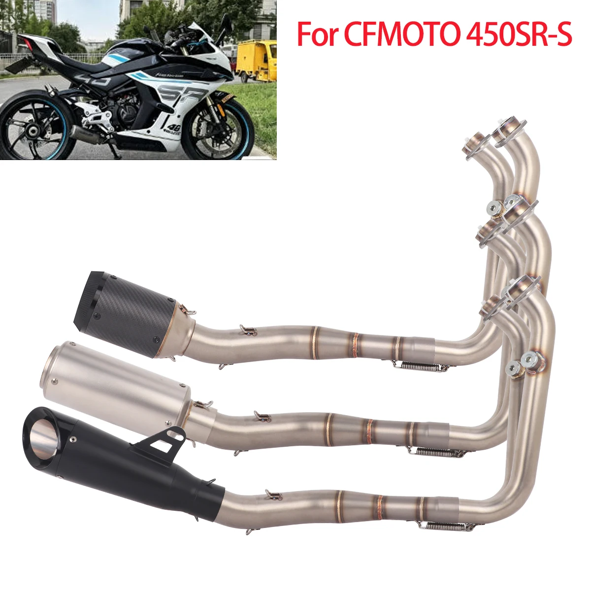 Complete Exhaust System Pipe Escape For CFMOTO 450SRS 2023-2025 Modify Slip on Muffler Header Pipe 450SR-S Exhaust