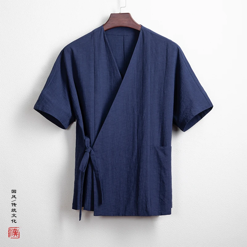 Men Chinese Style Linen Hanfu Shirts Men Traditional Clothing Costume Loose Cotton Retro Tang Suit Robe Male Kung Fu Cardigan