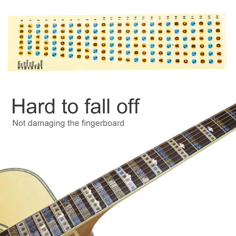 2PCS PVC Fretboard Note Decals Yellow Fret Markers Fingerboard Frets Map Sticker Fret Markers Stickers For Musicians Learning