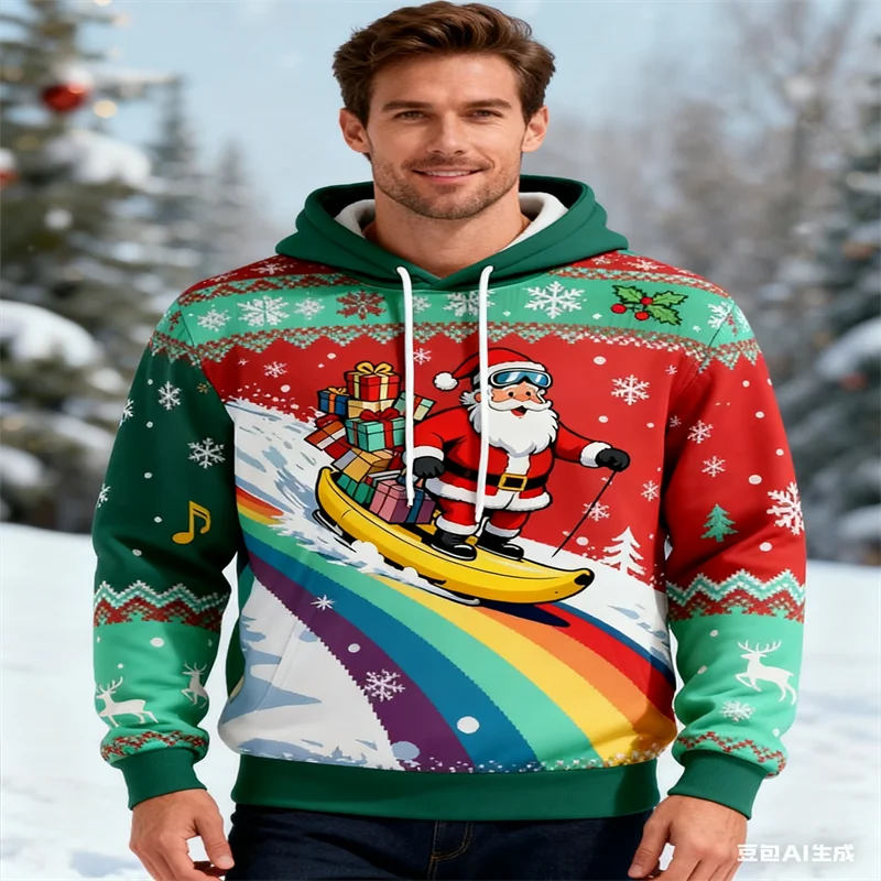 

Fashion 3D Printed Santa Clause Graphic Men's Hoodies Colourful Long Sleeve Sweatshirt Top Christmas Theme Loose Casual Clothing