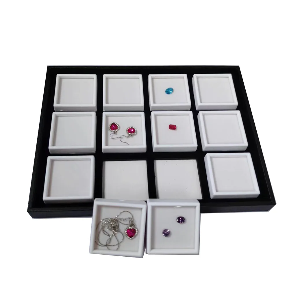 White 6cm Loose Diamond Jewelry Storage Box Gemstone Display Gift Packaging Box Zirconia Pendant Earring Organizer Cover Tray