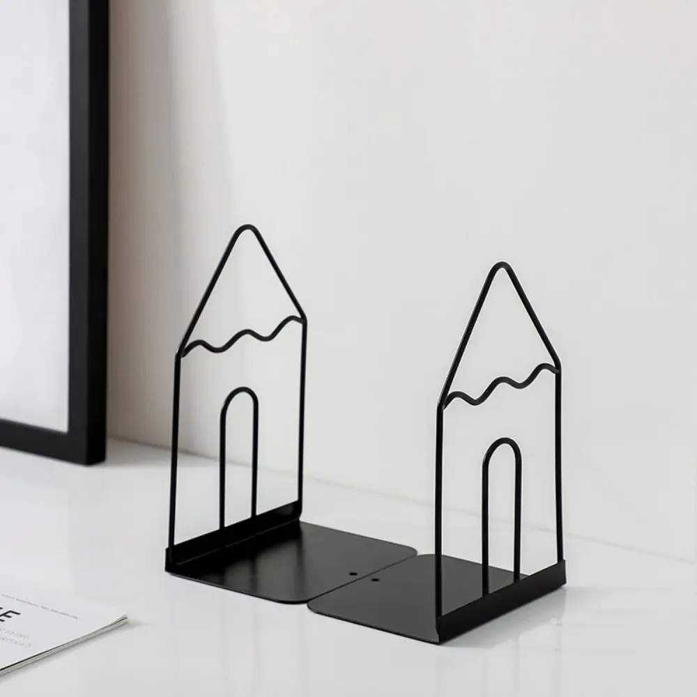 Durable Hollow Metal Bookends Sturdy Anti-slip Simple Book Stand Space Saving Reusable Magazine Storage Rack Newspapers