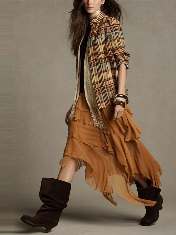 

Повседневное льняное платье в клетку для женщин, осеннее, модное, прямого кроя, больших размеров, для ношения под одеждой