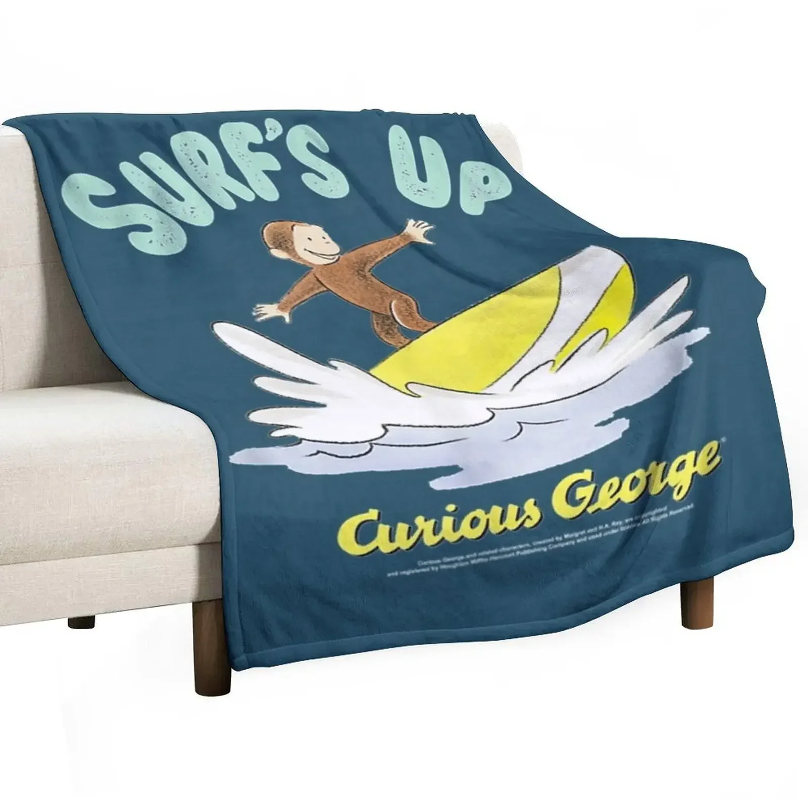 Curious George Surfs Up Surfing Portrait. Throw Blanket Travel Retros For Baby Quilt Soft Plush Plaid Summer Beddings Blankets