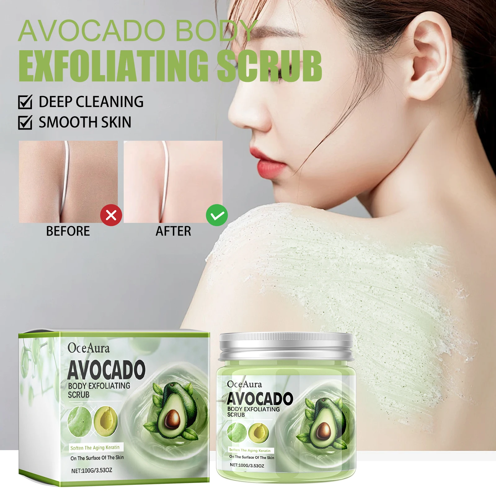 OCEAURA 100g cremas exfoliantes corporales de aguacate hidratante exfoliante cara espalda exfoliante corporal crema exfoliante Facial cuidado de la piel