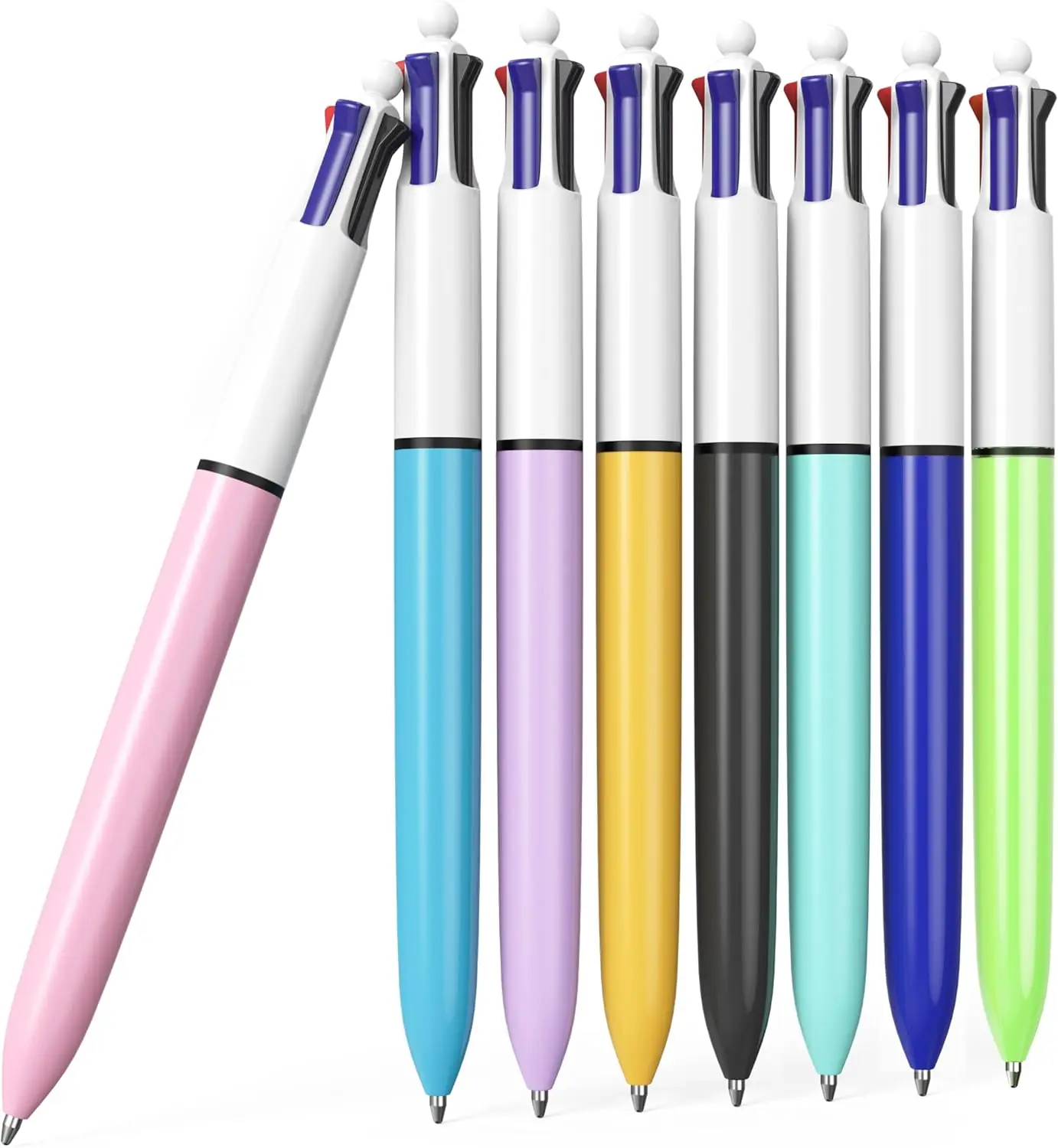 8 Pack Ballpoint Pens Multicolor 4-in-1 Colored Smooth Writing for Planner Journaling 0.7mm Multicolor Pens