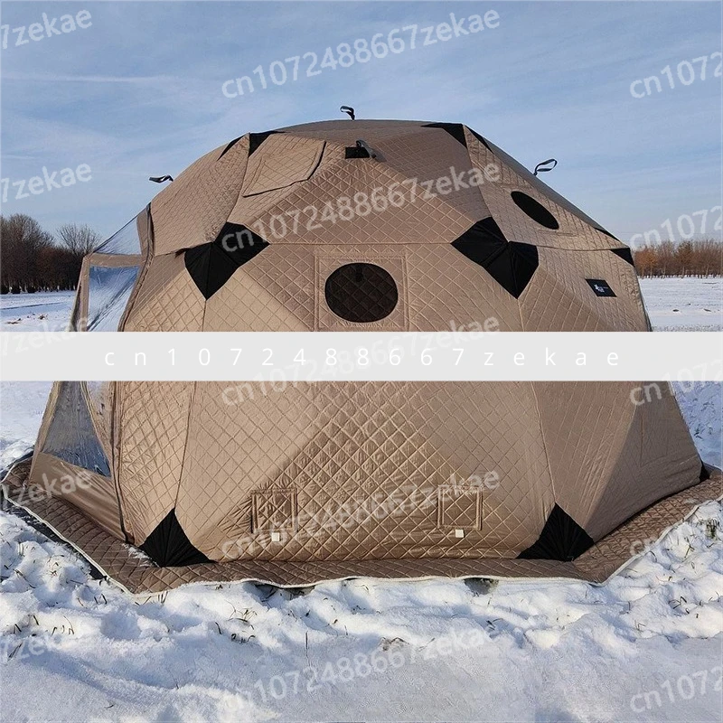 

Утолщенная термохлопковая палатка, восьмиугольная палатка для кемпинга, зимней рыбалки с дымоходом, дрова, теплый рот, прозрачное стекло