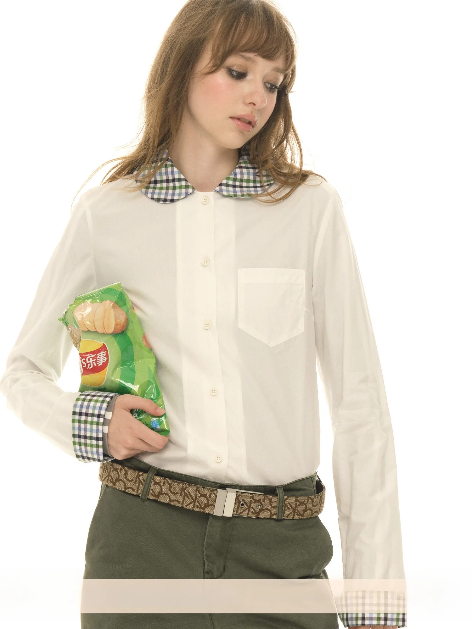 

UNRETRO Vintage Plaid Slim Fit Long Sve Doll Collar irt Women Spring Autumn Small Size Cotton Pure Fabric Breathable