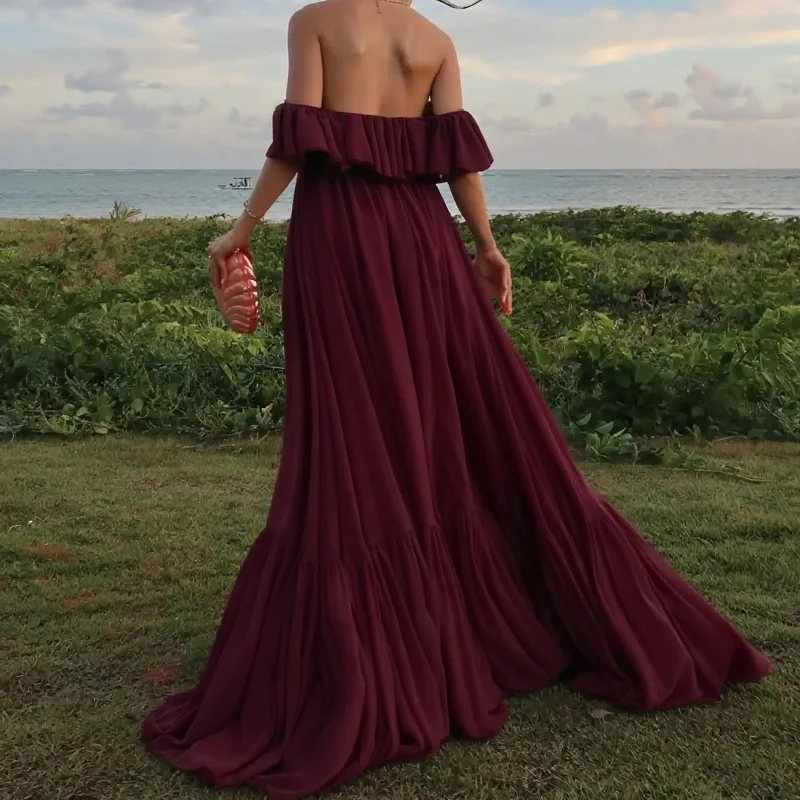 

Customized Off Shoulder Prom Dress Ruffle Elegant Dress Beach Party Gown Dress Summer Dress