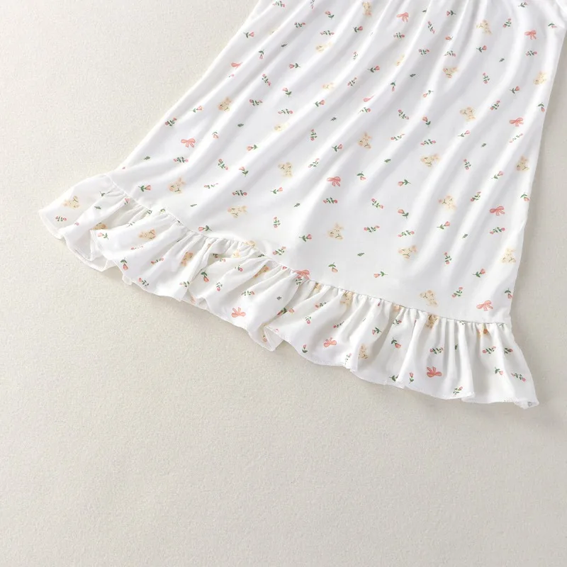 Bellbell Sommer-Kleid für Kinder, Mädchen, Pyjama-Kleid, Blumenmuster, für Kinder, Mädchen, Schleife, Homewear-Kleid, 1–14 Jahre, Kleinkind-Mädchen-Prinzessinnenkleid – Detail 20