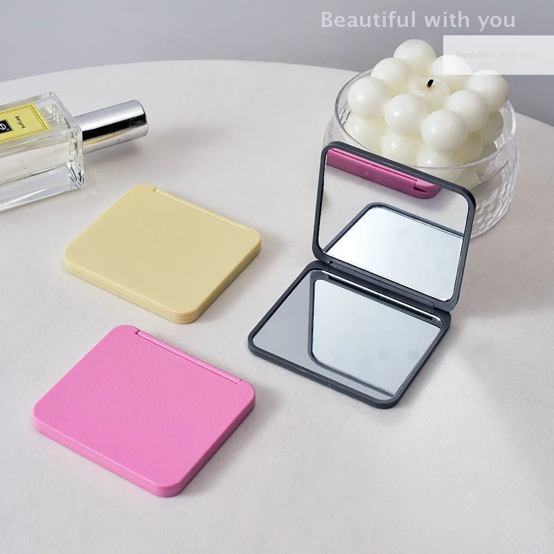 2-Face Makeup Mirror Square Portable Cute Girl'S Gift Hand Mini Mirror Pocket Double-Sided Makeup Mirror Compact Multiple Colors