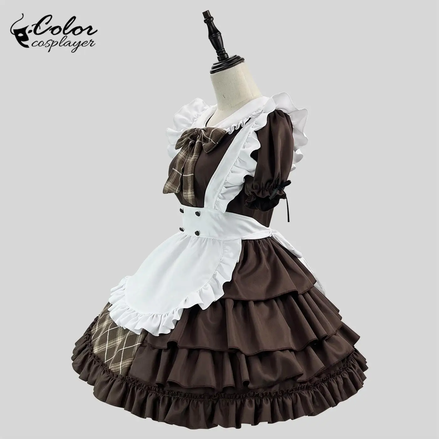 Color Cosplayer Detective Suit Anime Cosplay Costume Maid Dress Lolita with Apron Brown Lolita Women Dress Short Sleeved Outfit