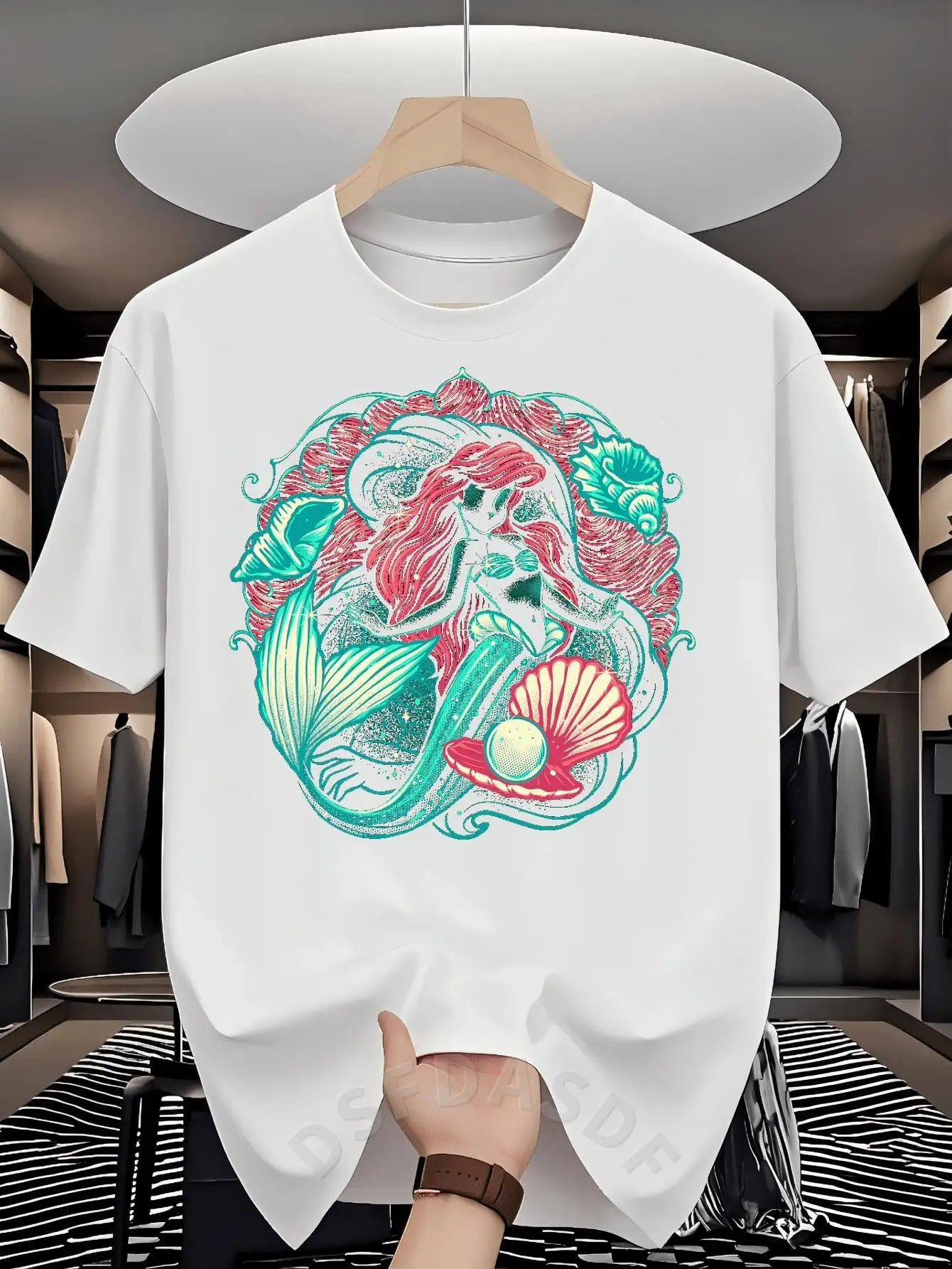 

Women's Mermaid & Seahorse Fantasy T-Shirt Heavyweight Unisex Tee with Male & Female Sizing Mythical Sea Creature Print