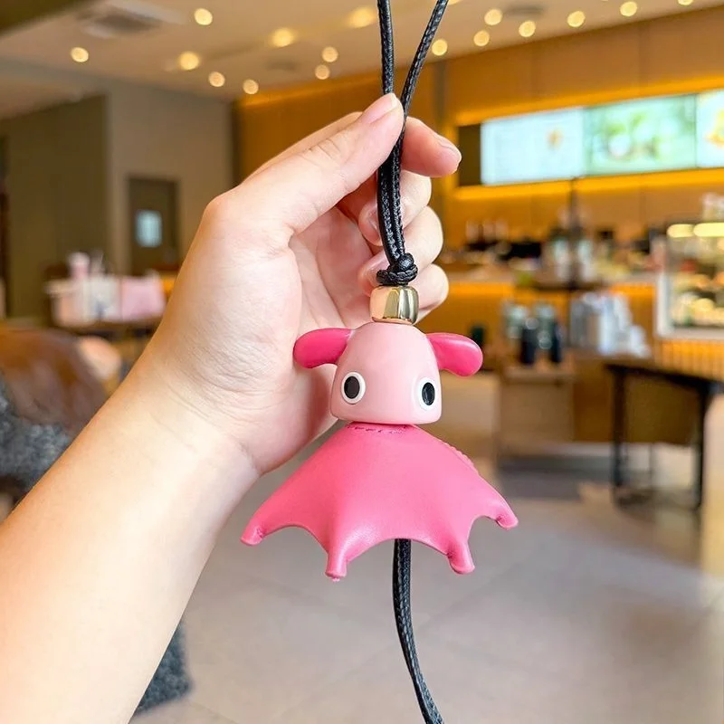European American Style High-End Elf Keychain Cowhide Leather Bag Pendant Charm Ornament Couple Gift Unisex Men Women