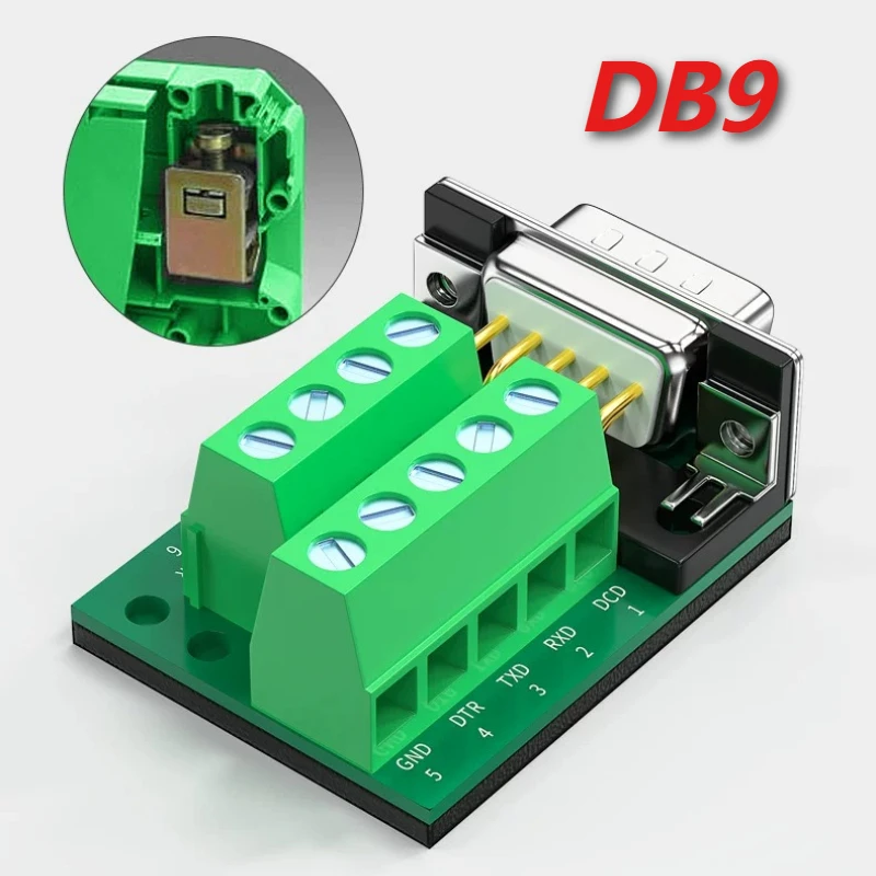 Conector DB9 sin Soldadura Macho/Hembra de 9 Pines, Adaptador de Puerto Serie RS232/485, Bloque de Terminales Industrial DB9 Chapado en Oro para Sensor