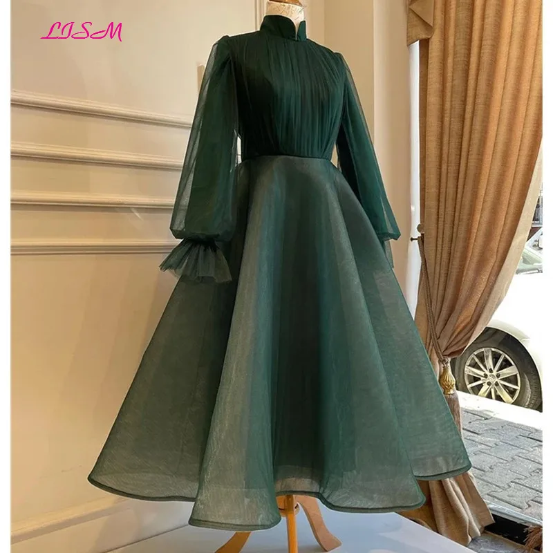 Elegant Muslim Evening Dress Long Sleeves High Neck Special Occasion Party Dress Tulle Prom Gowns vestido de gala