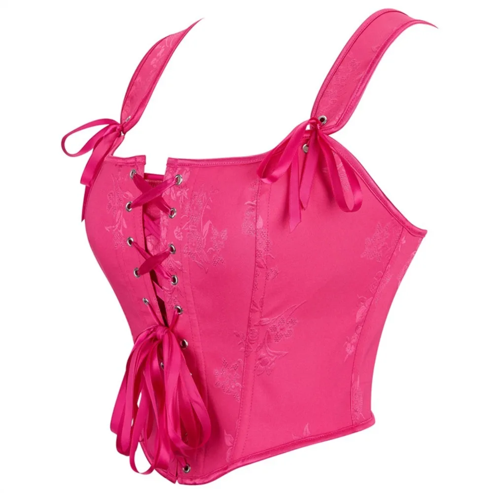 

Women's Vintage Overbust Corset Bustier Victorian Gothic Body Shaper Rose Red Jacquard Lace Up Sexy Lingerie Camisole