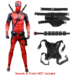 Superhero Deadpool Costume Halloween Cosplay Jumpsuit Boys Fantasy Movie Character Mask Tights with Sword and Bag Holiday Set