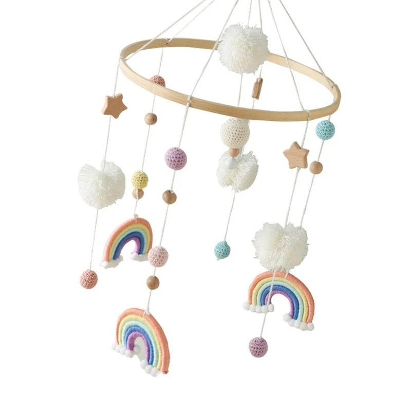 북유럽 무지개 스타 어린이 침대 모바일 부드러운 목화 나무 아기 침대 벨 장난감 안전 감각 시각적 자극 교수형 펜던트 장난감 A2UB