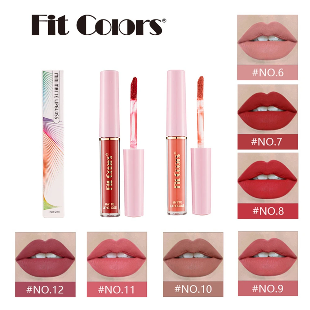 Fit Colors 12 Colors Matte Lipstick Velvet Liquid Lip Gloss Non-marking Long Lasting Sexy Red Pink Lip Makeup Beauty Cosmetics