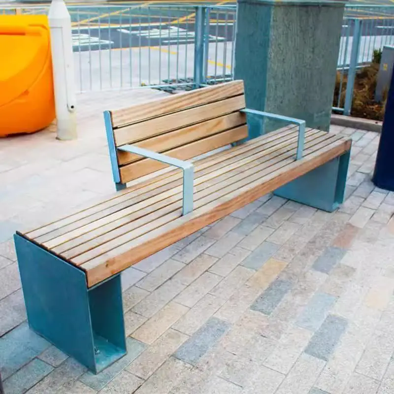 Park chair outdoor bench backrest commercial street preservative wood courtyard room seat community leisure custom strip stool