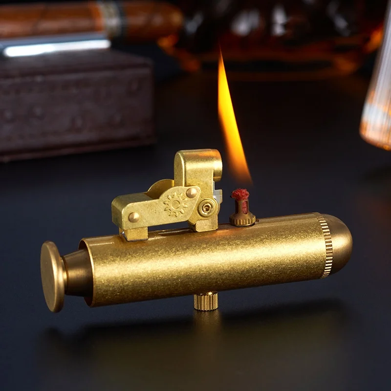 New Retro Brass Windproof Kerosene Lighter Compression Ejection Ignition Creative Personality Grinding Wheel Flint Lighter