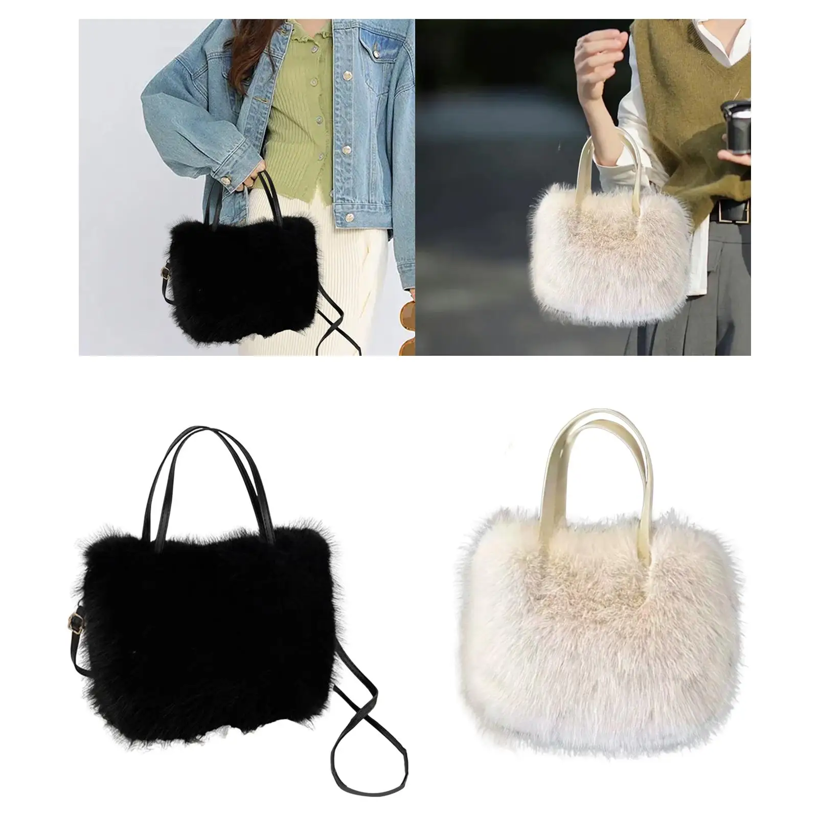 

Furry Tote Bag Shoulder Bag Handle Bag Winter Bag Cute with Detachable Strap Furry Purse Fuzzy Handbag Crossbody Bag