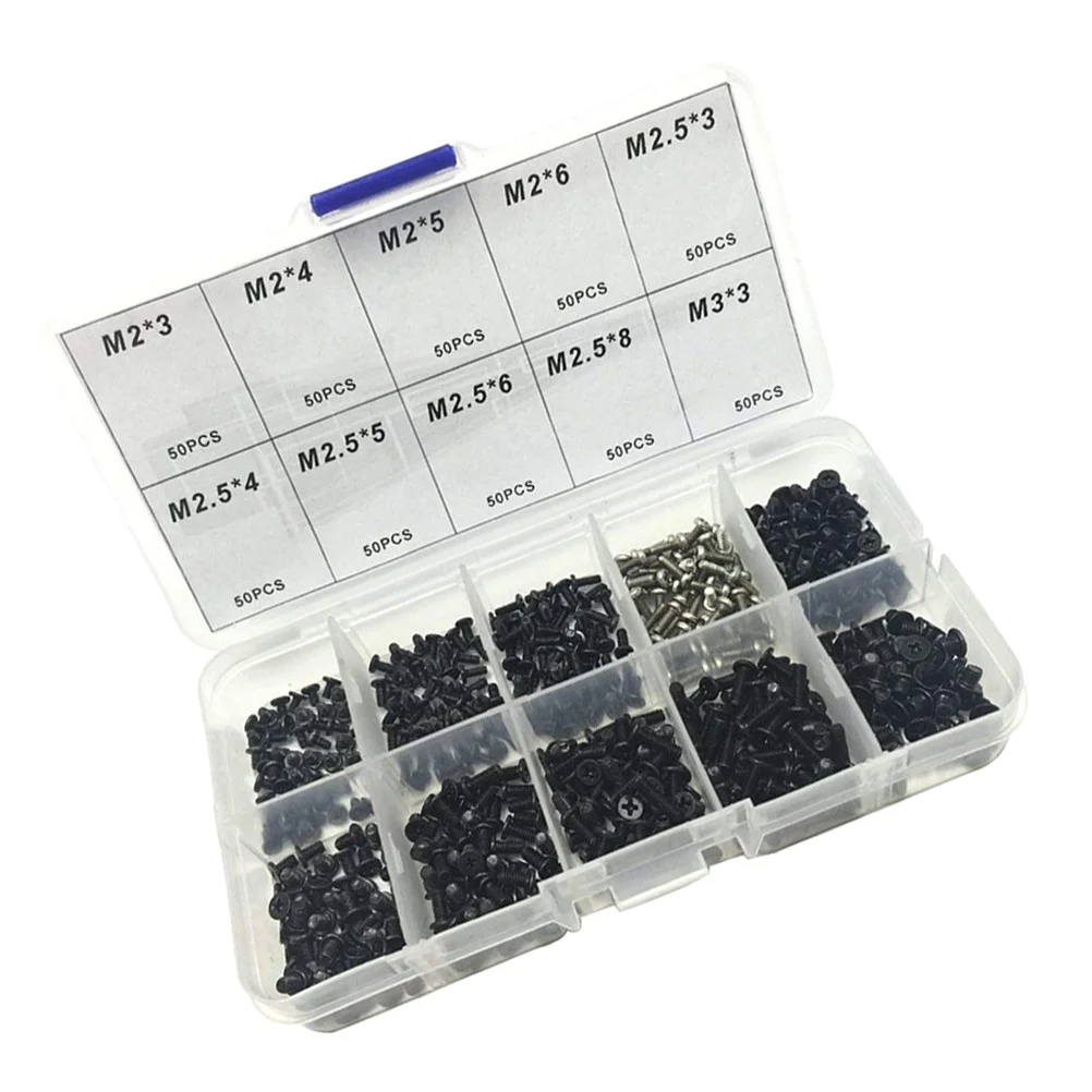 500Pcs Laptop Screws Kit Mini Cross Carbon Steel Black Replacement Repairing Accessory for Laptop Repair Screws Kit