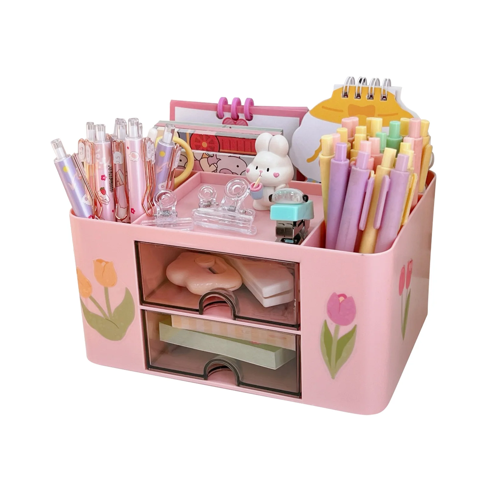 Ps rosa bege com gaveta organizador de mesa de controle remoto celular material de escritório compartimentos divididos ecológicos