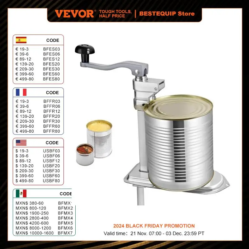 VEVOR Commercial Can Opener 30/40cm Stainless Steel Manual Table Can Opener Table Mount Length  with Angled Bar for Restaurants