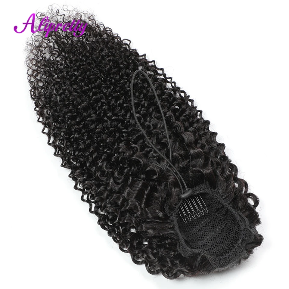 

Alipretty Kinky Curly Human Hair Ponytail Brazilian Jerry Curly Ponytail Remy Hair Extensions Natural Hairpieces For Women