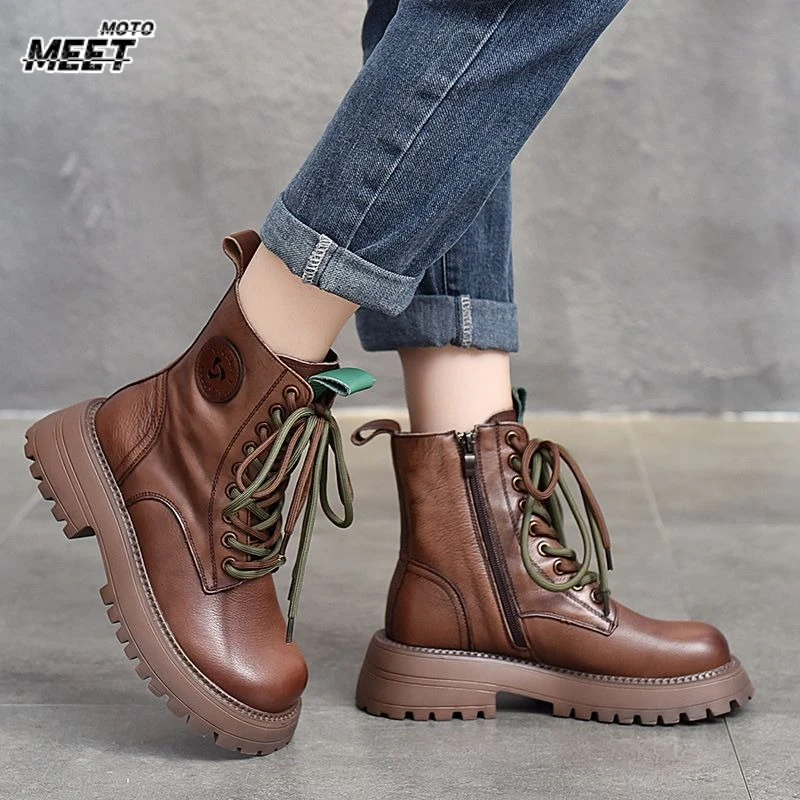 

Женские ботинки на платформе из натуральной коровьей кожи, 5 см, на танкетке, с молнией, в британском стиле, удобные, модные, на массивном каблуке